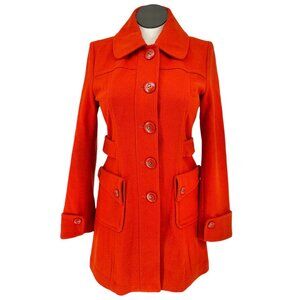 Vintage Inspired Tulle Coat Womens Large Orange Wool Blend Belted Look Pockets
